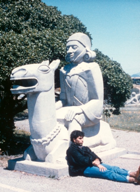 Sargent Johnson, sculptor, original sculpture from Court of Pacifica, Treasure Island, entitled "Inca Indian on Llama."