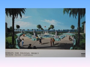 Blue-sky plan for sculpture garden on Treasure Island featuring Sotomayor fountain and Court of Pacifica sculptures